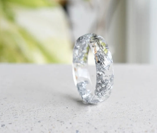 Transparent Ring with Silver Flakes